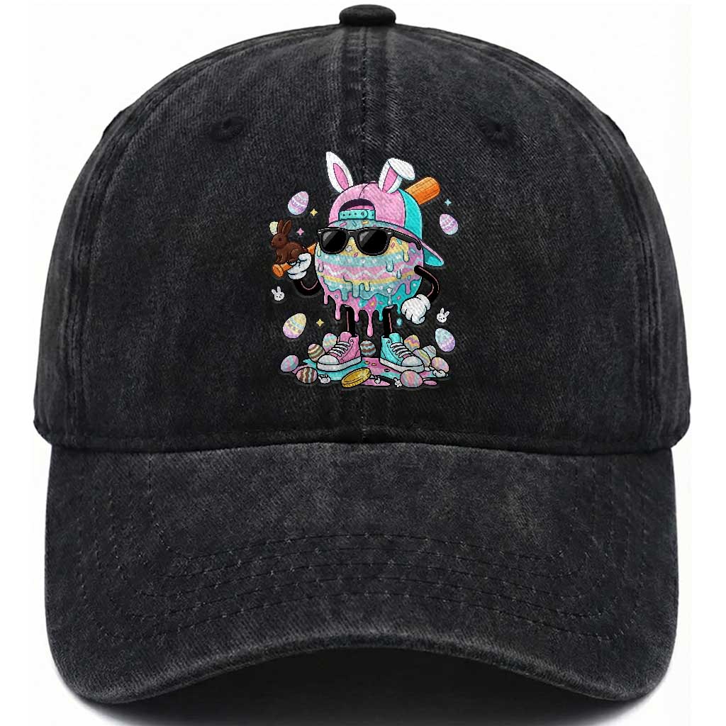 Funny Baseball Easter Washed Cotton Baseball Cap Drip Ice Cream Bunny Easter TS14 Print Your Wear