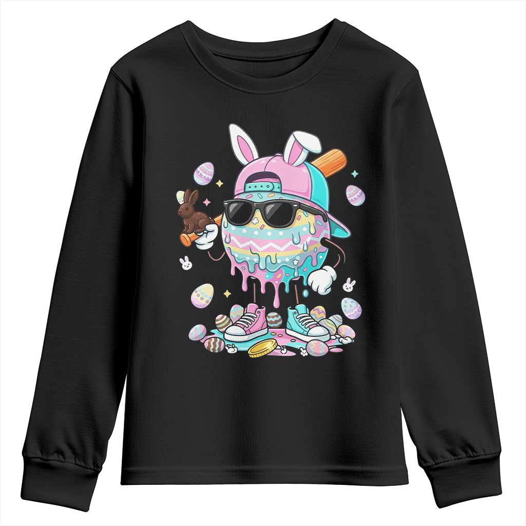 Funny Baseball Easter Youth Sweatshirt Drip Ice Cream Bunny Easter TS14 Black Print Your Wear