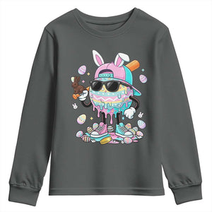 Funny Baseball Easter Youth Sweatshirt Drip Ice Cream Bunny Easter TS14 Dark Heather Print Your Wear