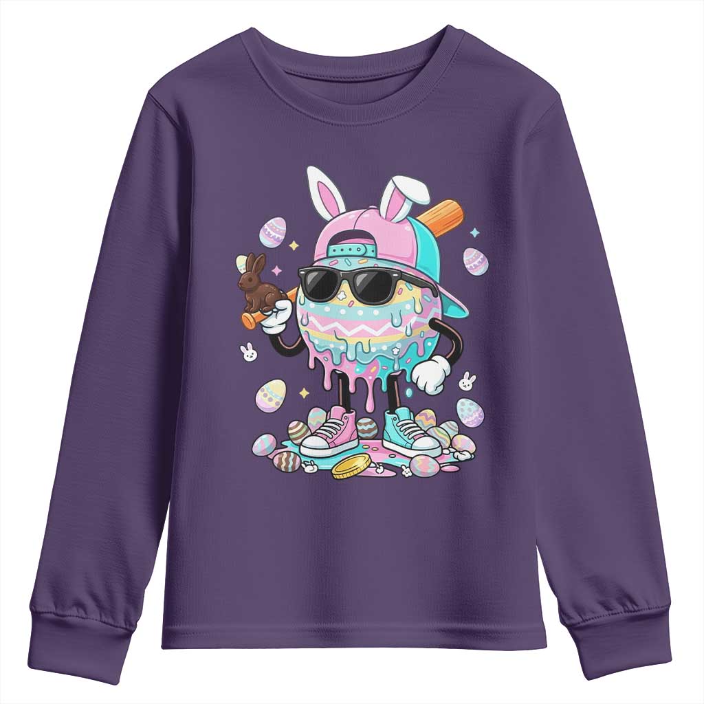 Funny Baseball Easter Youth Sweatshirt Drip Ice Cream Bunny Easter TS14 Purple Print Your Wear