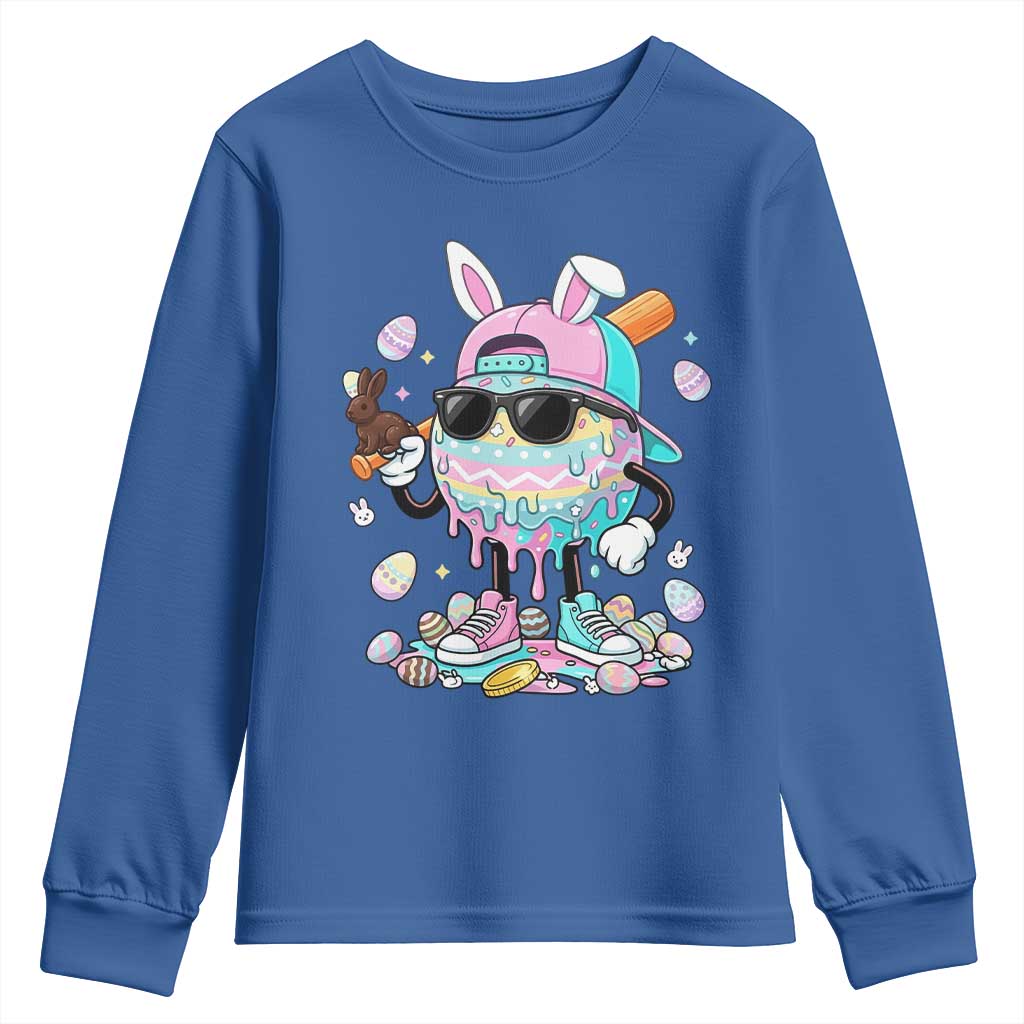 Funny Baseball Easter Youth Sweatshirt Drip Ice Cream Bunny Easter TS14 Royal Blue Print Your Wear