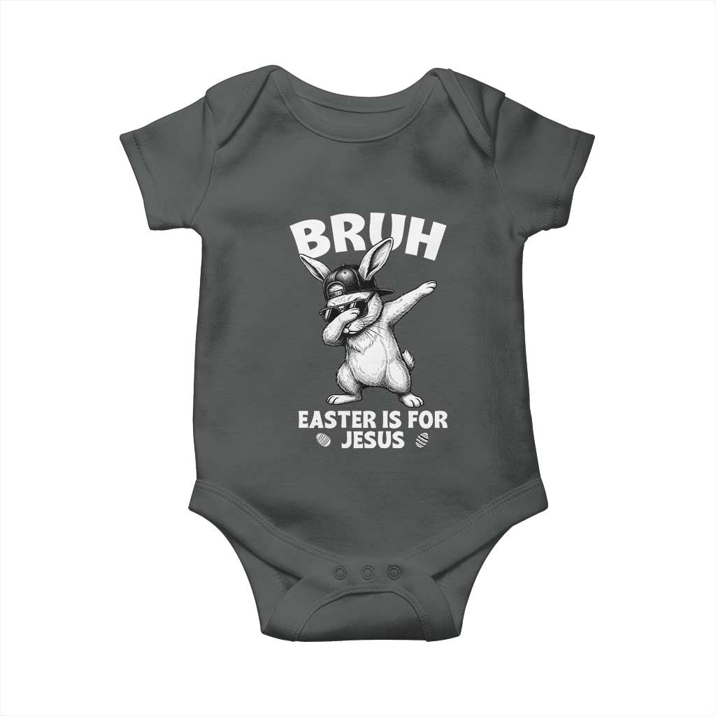 Christian Easter Bunny Baby Onesie Bruh Easter Is For Jesus TS14 Dark Heather Print Your Wear