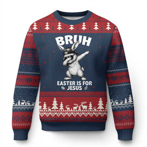 Christian Easter Bunny Ugly Christmas Sweater Bruh Easter Is For Jesus TS14 Navy Red Print Your Wear