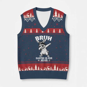 Christian Easter Bunny V-Neck Knit Sweater Vest Bruh Easter Is For Jesus TS14 Navy Red Print Your Wear