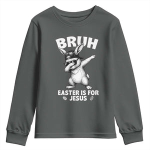 Christian Easter Bunny Youth Sweatshirt Bruh Easter Is For Jesus TS14 Dark Heather Print Your Wear