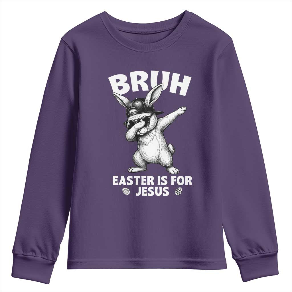 Christian Easter Bunny Youth Sweatshirt Bruh Easter Is For Jesus TS14 Purple Print Your Wear