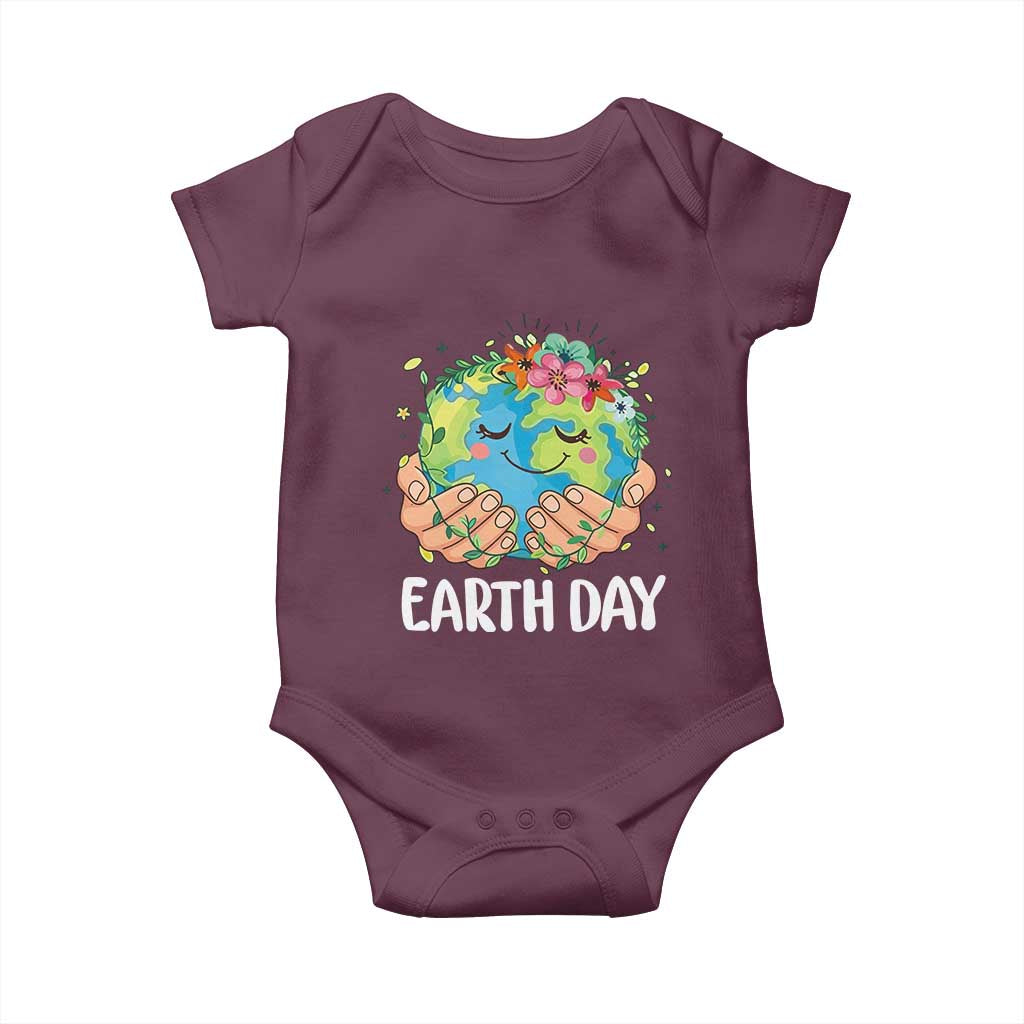 Cute Earth with Floral Earth Day Baby Onesie TS14 Maroon Print Your Wear