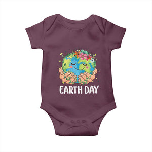 Cute Earth with Floral Earth Day Baby Onesie TS14 Maroon Print Your Wear