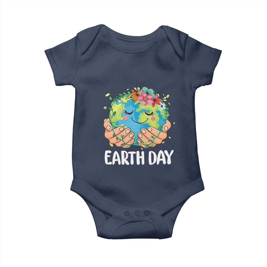 Cute Earth with Floral Earth Day Baby Onesie TS14 Navy Print Your Wear
