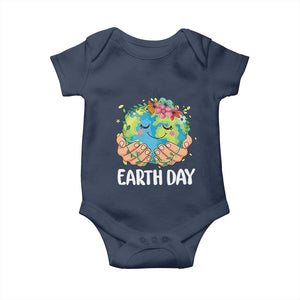 Cute Earth with Floral Earth Day Baby Onesie TS14 Navy Print Your Wear