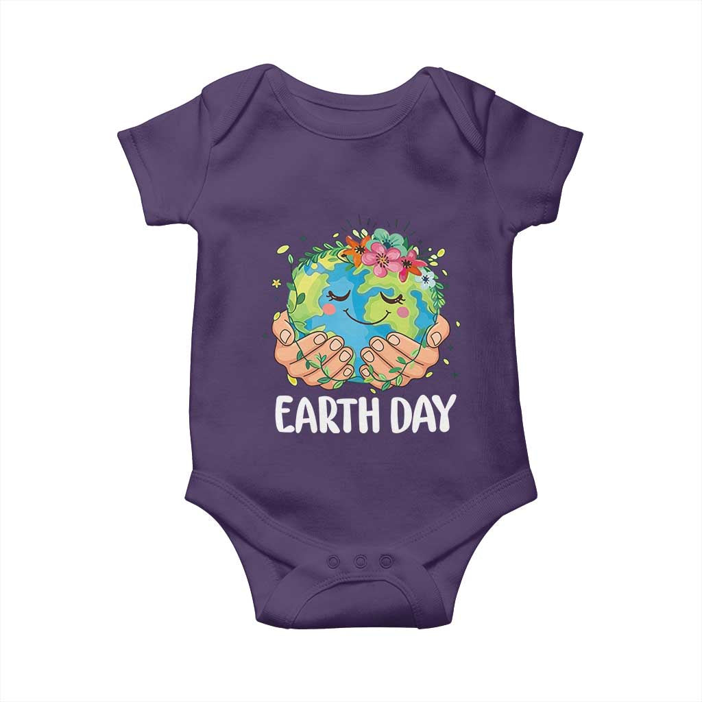 Cute Earth with Floral Earth Day Baby Onesie TS14 Purple Print Your Wear