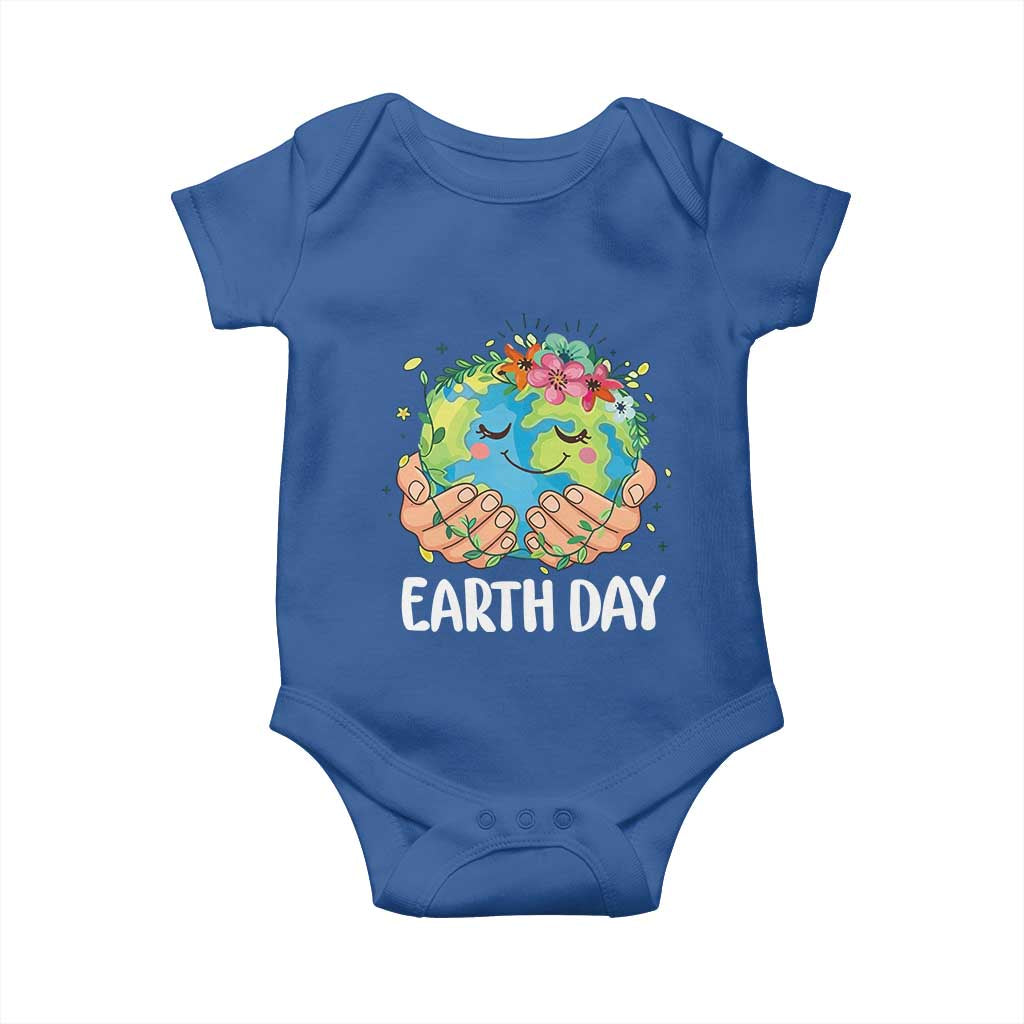 Cute Earth with Floral Earth Day Baby Onesie TS14 Royal Blue Print Your Wear
