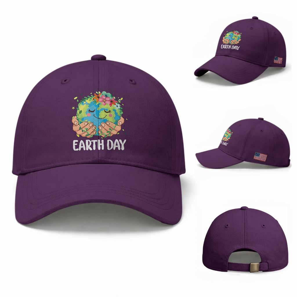 Cute Earth with Floral Earth Day Baseball Cap TS14 Baseball Cap Universal Fit Purple Print Your Wear