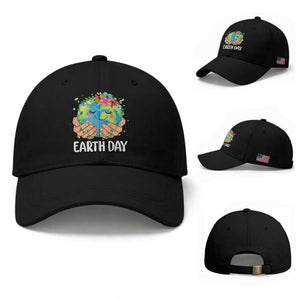 Cute Earth with Floral Earth Day Baseball Cap TS14 Baseball Cap Universal Fit Black Print Your Wear
