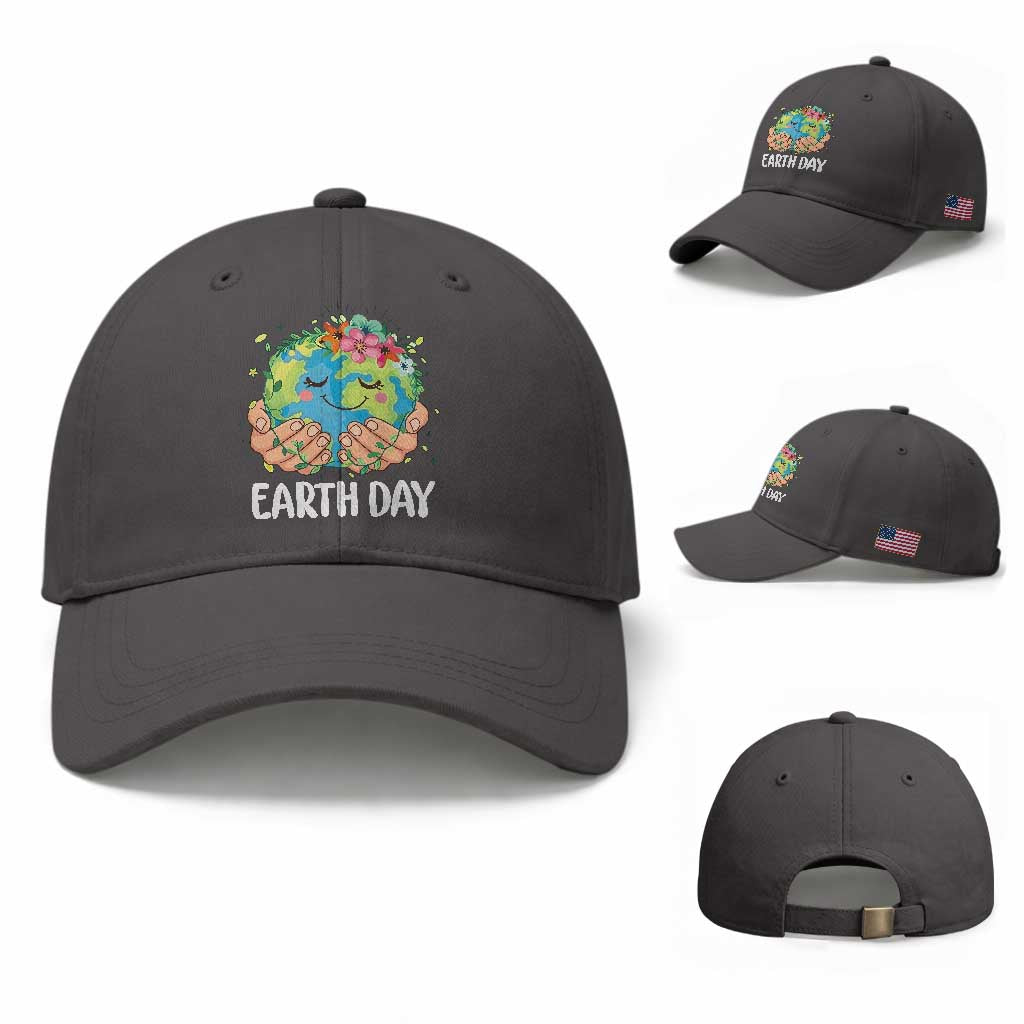 Cute Earth with Floral Earth Day Baseball Cap TS14 Baseball Cap Universal Fit Dark Gray Print Your Wear
