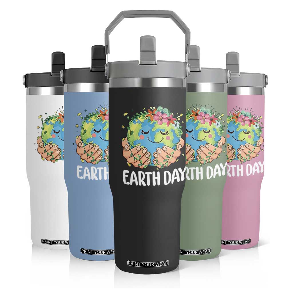 Cute Earth with Floral Earth Day Flip Straw Tumbler TS14 Print Your Wear