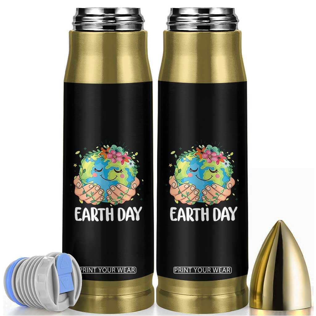 Cute Earth with Floral Earth Day Bullet Tumbler TS14 Black Print Your Wear