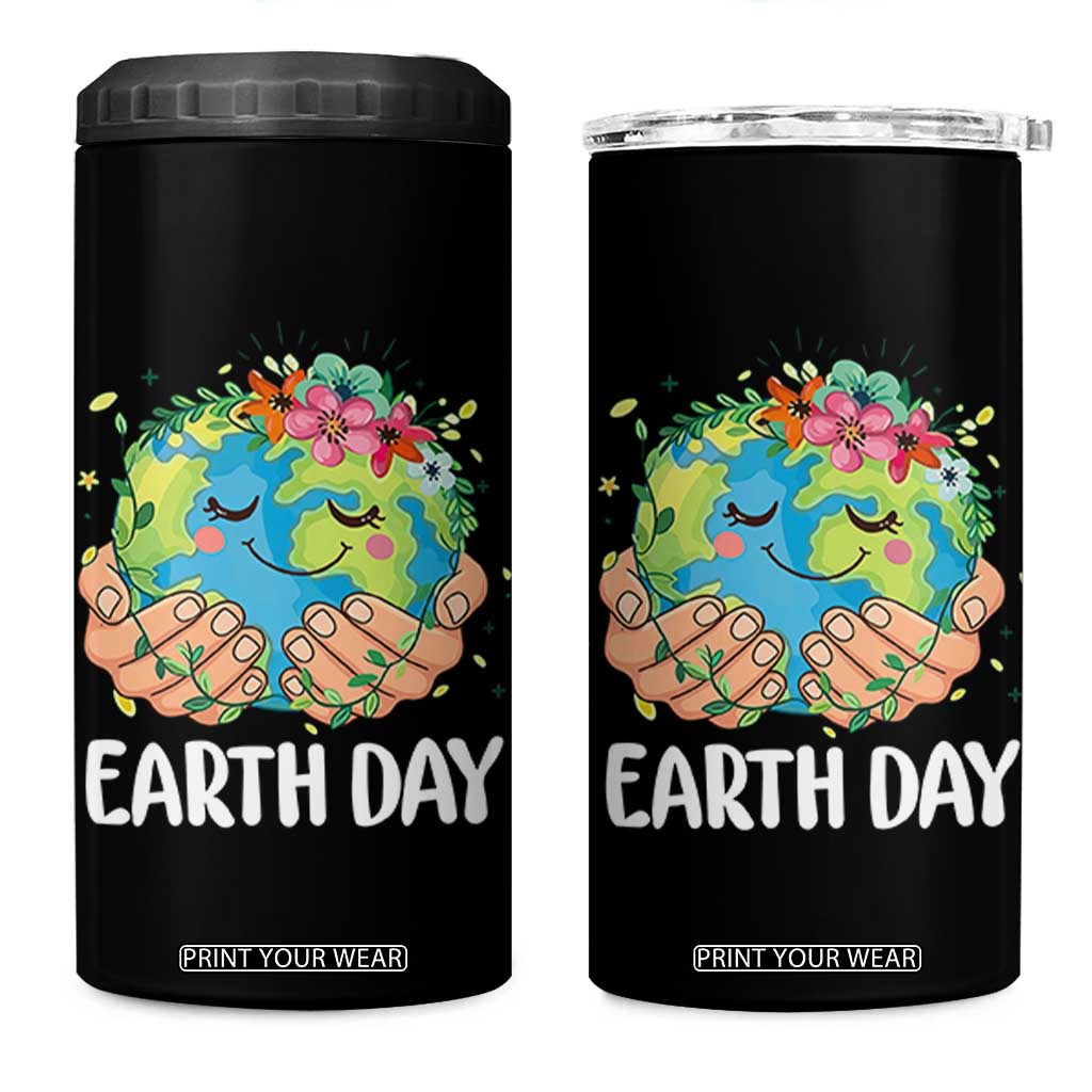 Cute Earth with Floral Earth Day 4 in 1 Can Cooler Tumbler TS14 One Size: 16 oz Black Print Your Wear