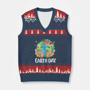 Cute Earth with Floral Earth Day V-Neck Knit Sweater Vest TS14 Navy Red Print Your Wear