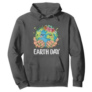 Cute Earth with Floral Earth Day Hoodie TS14 Dark Heather Print Your Wear