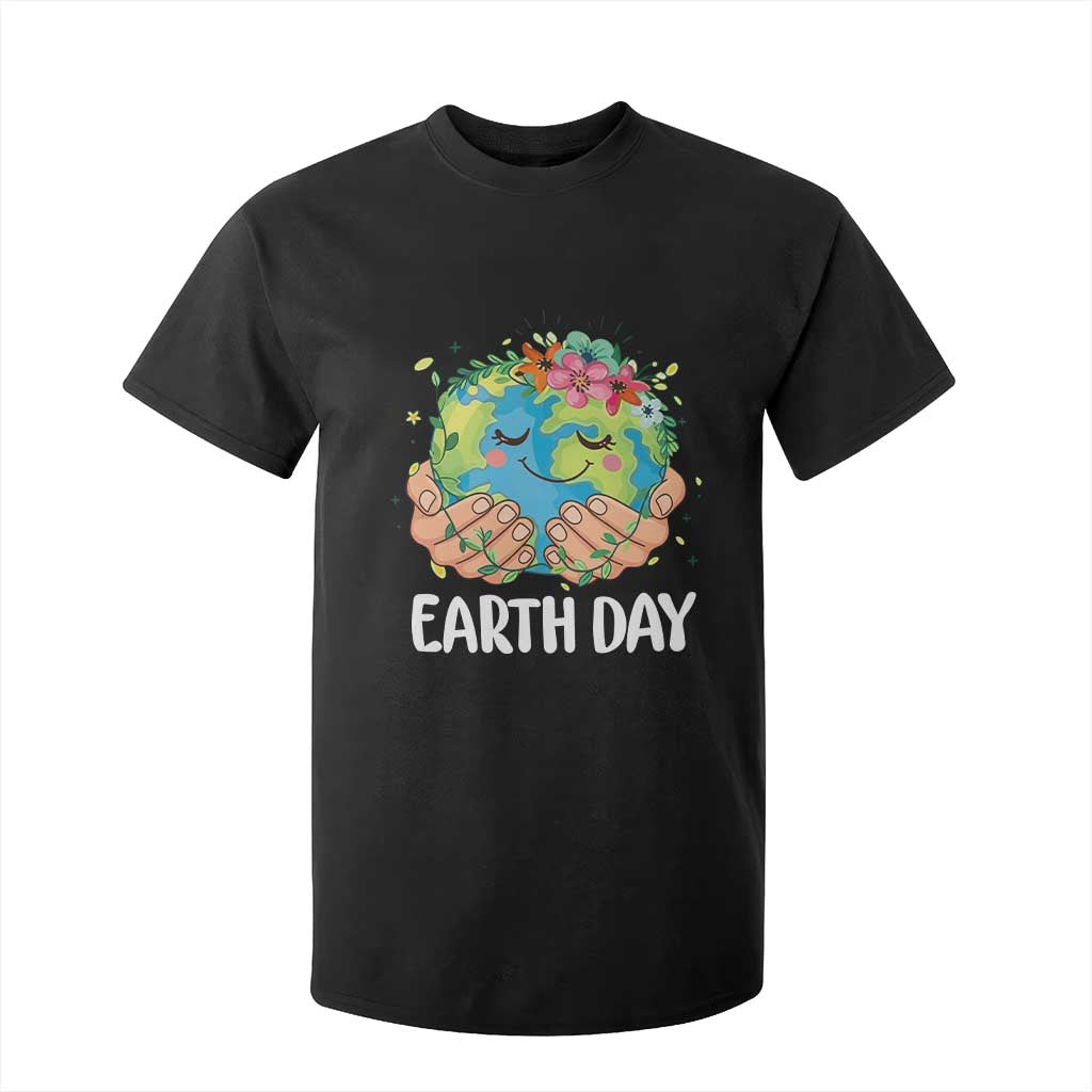 Cute Earth with Floral Earth Day T Shirt For Kid TS14 Black Print Your Wear