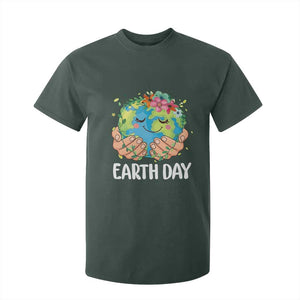Cute Earth with Floral Earth Day T Shirt For Kid TS14 Dark Forest Green Print Your Wear