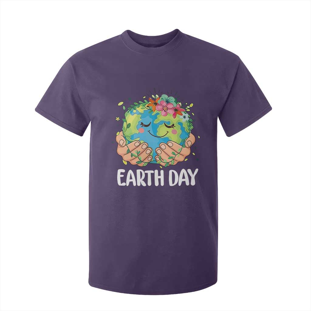 Cute Earth with Floral Earth Day T Shirt For Kid TS14 Purple Print Your Wear