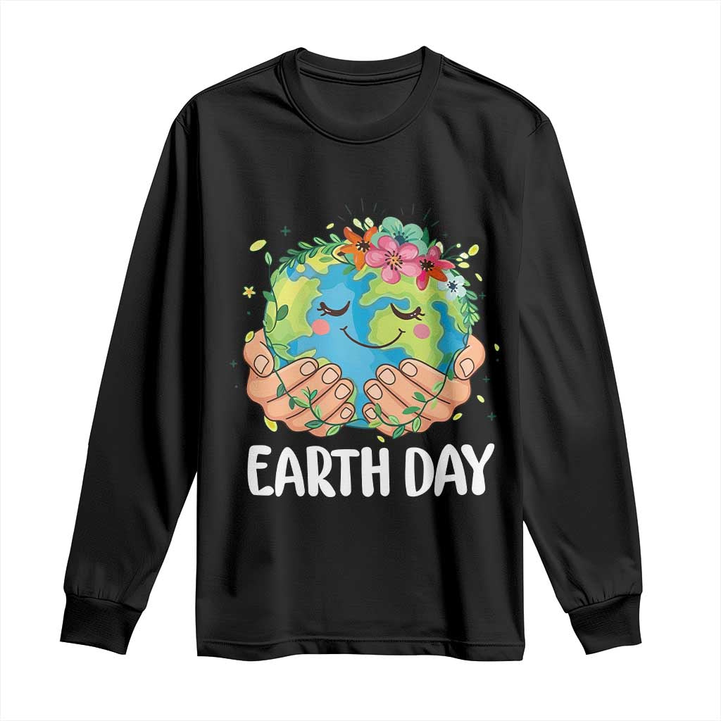 Cute Earth with Floral Earth Day Long Sleeve Shirt TS14 Black Print Your Wear