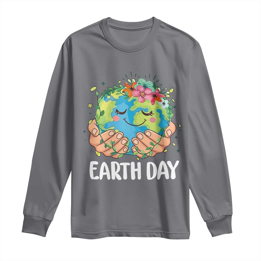 Cute Earth with Floral Earth Day Long Sleeve Shirt TS14 Charcoal Print Your Wear