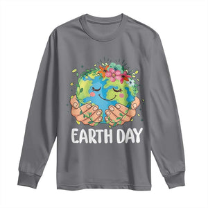 Cute Earth with Floral Earth Day Long Sleeve Shirt TS14 Charcoal Print Your Wear