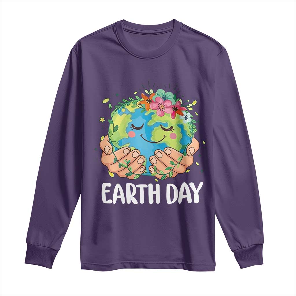 Cute Earth with Floral Earth Day Long Sleeve Shirt TS14 Purple Print Your Wear
