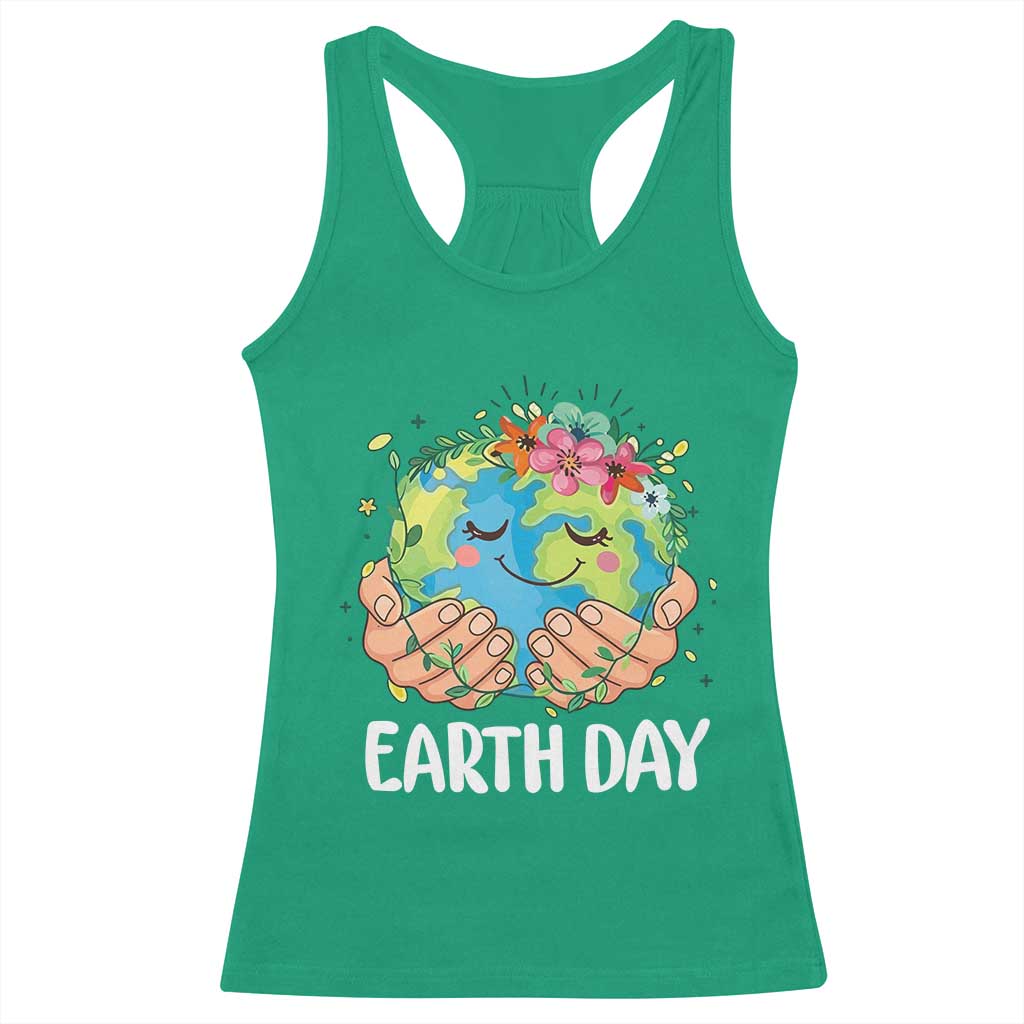 Cute Earth with Floral Earth Day Racerback Tank Top TS14 Irish Green Print Your Wear