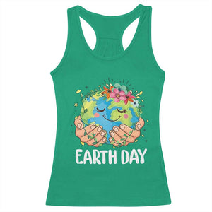 Cute Earth with Floral Earth Day Racerback Tank Top TS14 Irish Green Print Your Wear