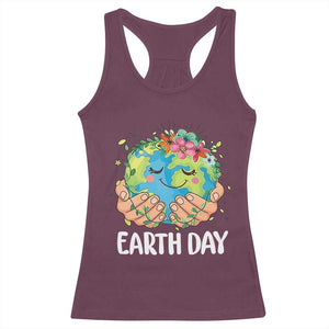 Cute Earth with Floral Earth Day Racerback Tank Top TS14 Maroon Print Your Wear