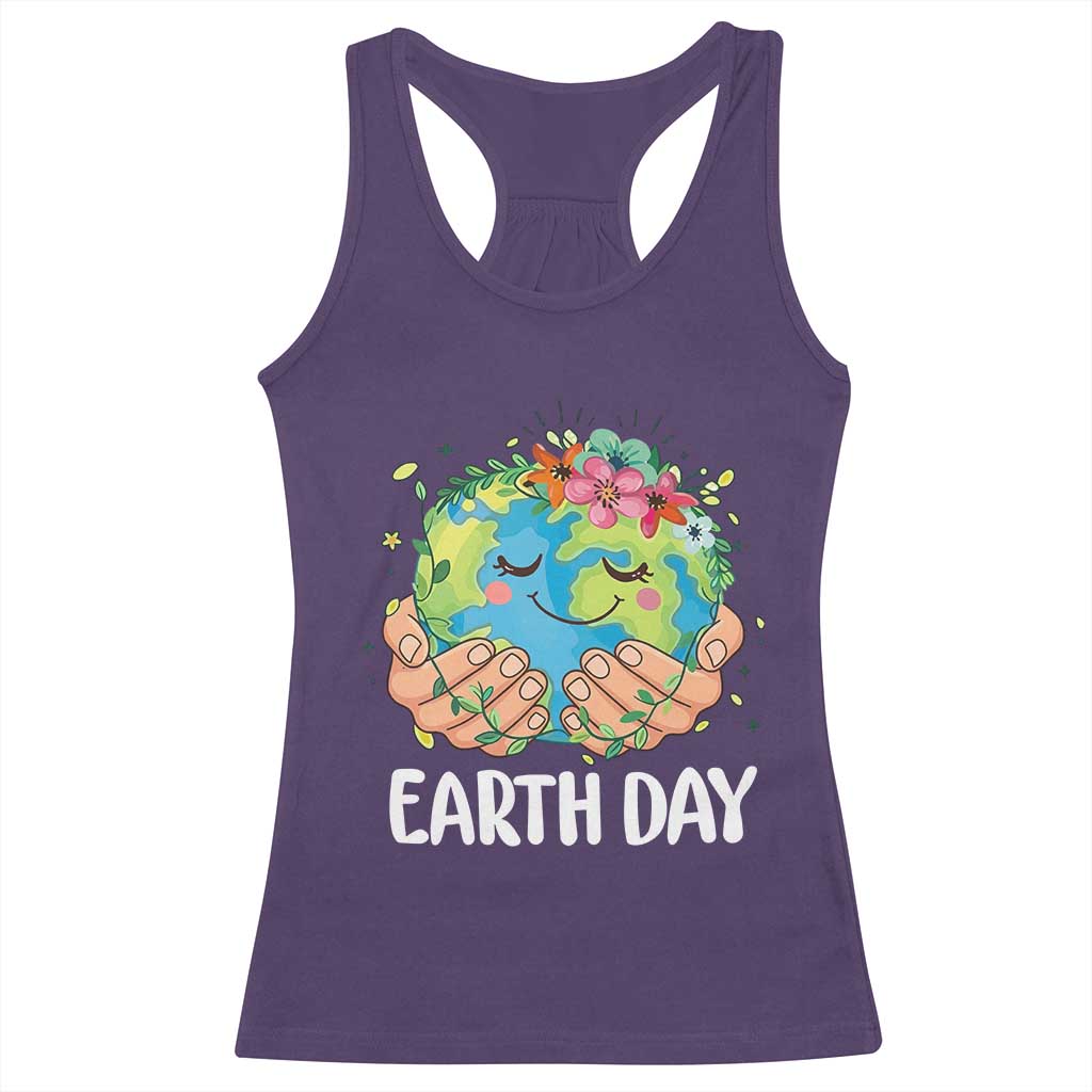 Cute Earth with Floral Earth Day Racerback Tank Top TS14 Purple Print Your Wear