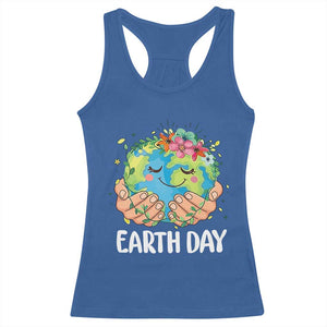 Cute Earth with Floral Earth Day Racerback Tank Top TS14 Royal Blue Print Your Wear