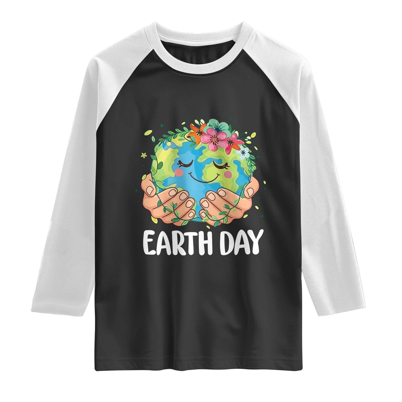 Cute Earth with Floral Earth Day Raglan Shirt TS14 Black White Print Your Wear