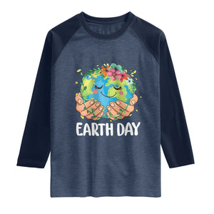 Cute Earth with Floral Earth Day Raglan Shirt TS14 Heather Denim Navy Print Your Wear