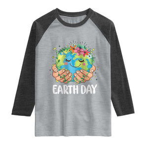 Cute Earth with Floral Earth Day Raglan Shirt TS14 Heather Gray Heather Charcoal Print Your Wear