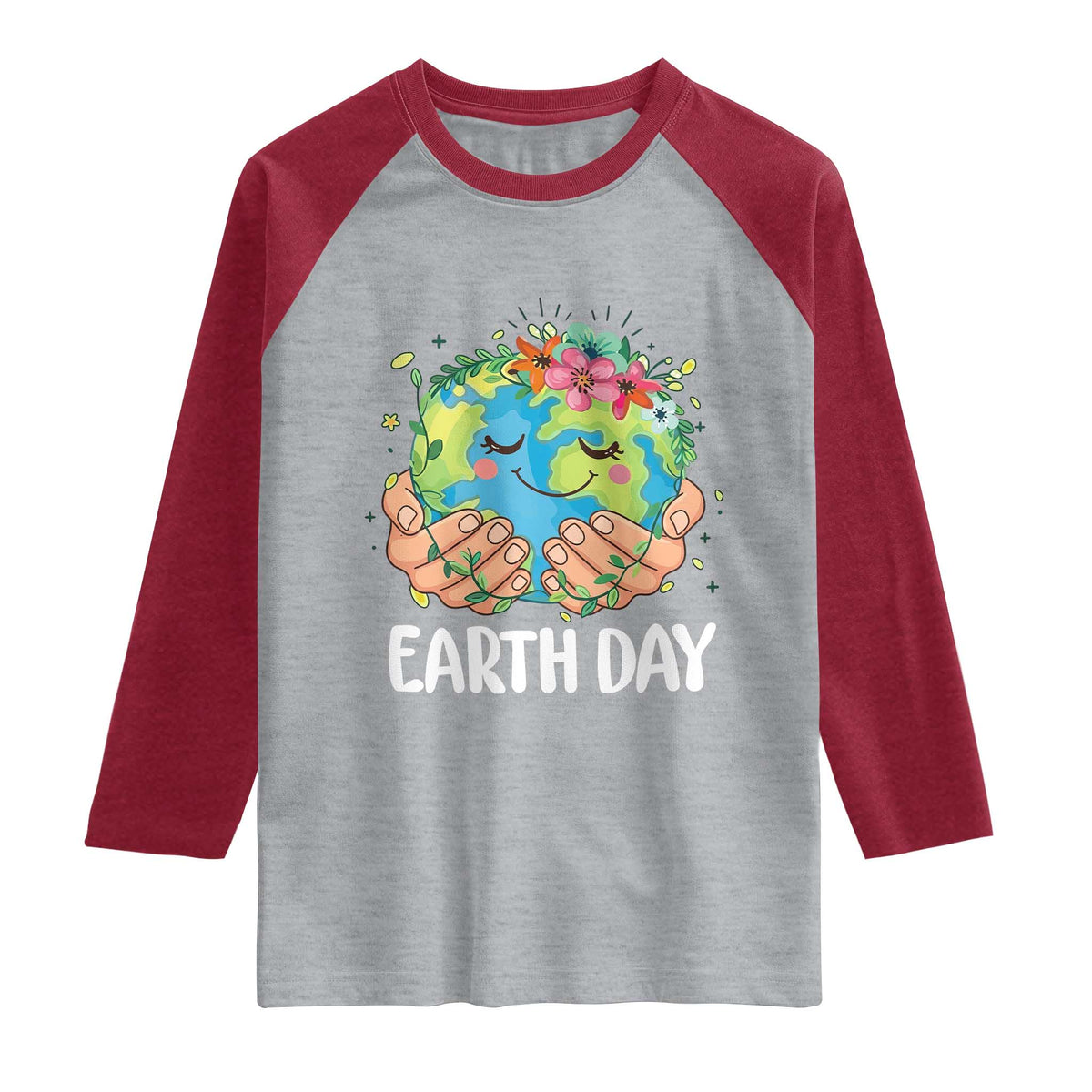 Cute Earth with Floral Earth Day Raglan Shirt TS14 Heather Gray Heather Red Print Your Wear