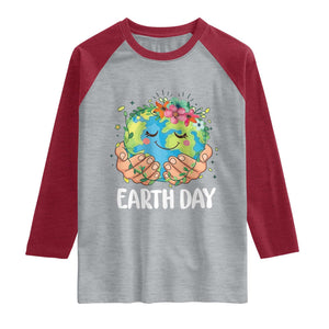 Cute Earth with Floral Earth Day Raglan Shirt TS14 Heather Gray Heather Red Print Your Wear