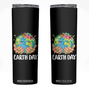 Cute Earth with Floral Earth Day Skinny Tumbler TS14 Black Print Your Wear
