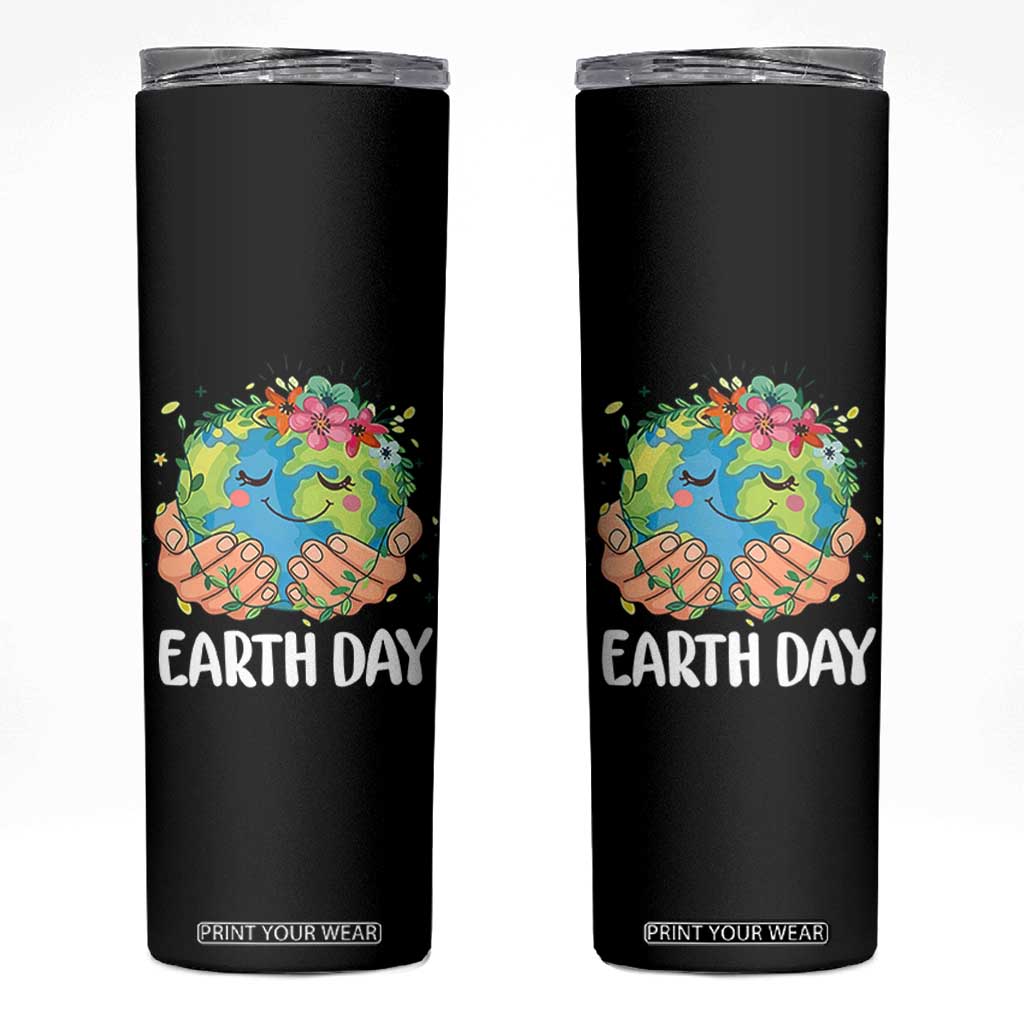 Cute Earth with Floral Earth Day Skinny Tumbler TS14 Black Print Your Wear