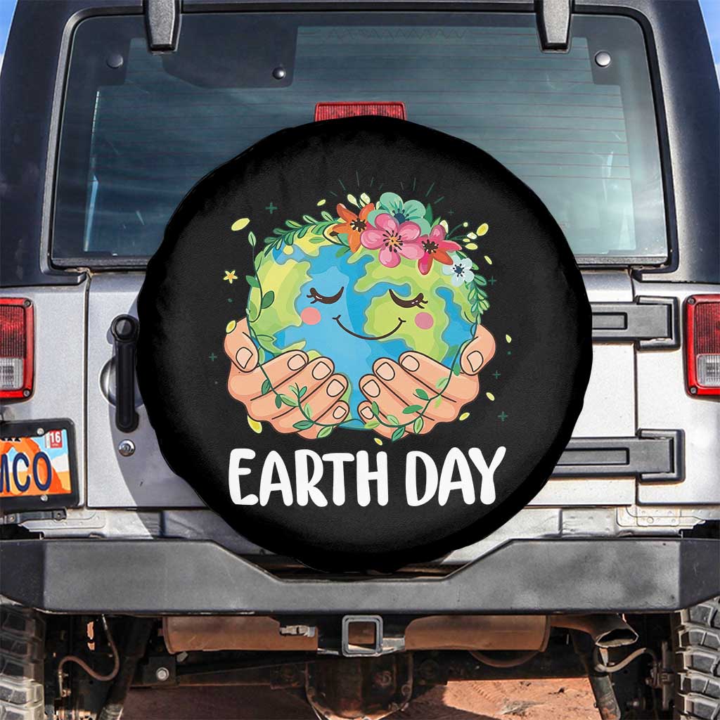 Cute Earth with Floral Earth Day Spare Tire Cover TS14 No hole Black Print Your Wear