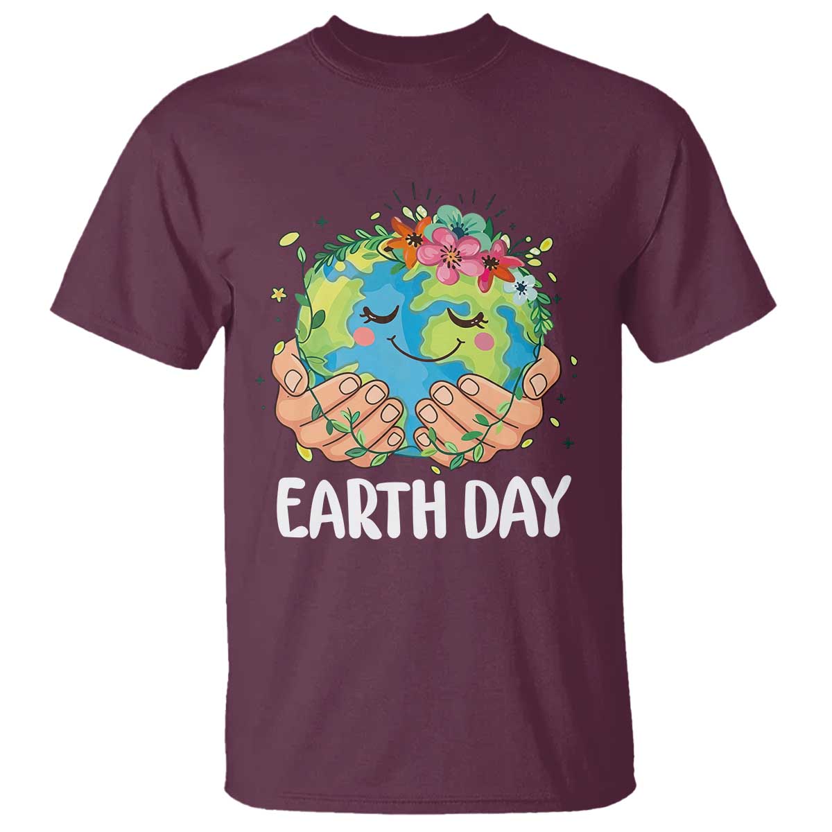 Cute Earth with Floral Earth Day T Shirt TS14 Maroon Print Your Wear