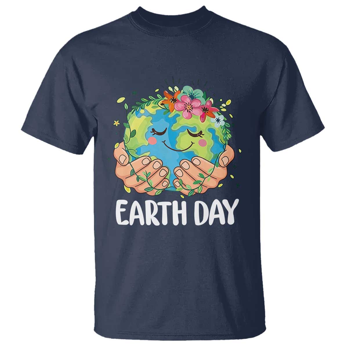 Cute Earth with Floral Earth Day T Shirt TS14 Navy Print Your Wear