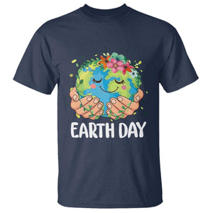 Cute Earth with Floral Earth Day T Shirt TS14 Navy Print Your Wear