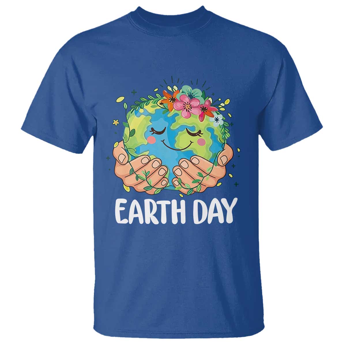 Cute Earth with Floral Earth Day T Shirt TS14 Royal Blue Print Your Wear