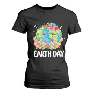 Cute Earth with Floral Earth Day T Shirt For Women TS14 Black Print Your Wear