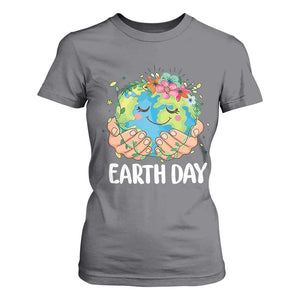 Cute Earth with Floral Earth Day T Shirt For Women TS14 Charcoal Print Your Wear